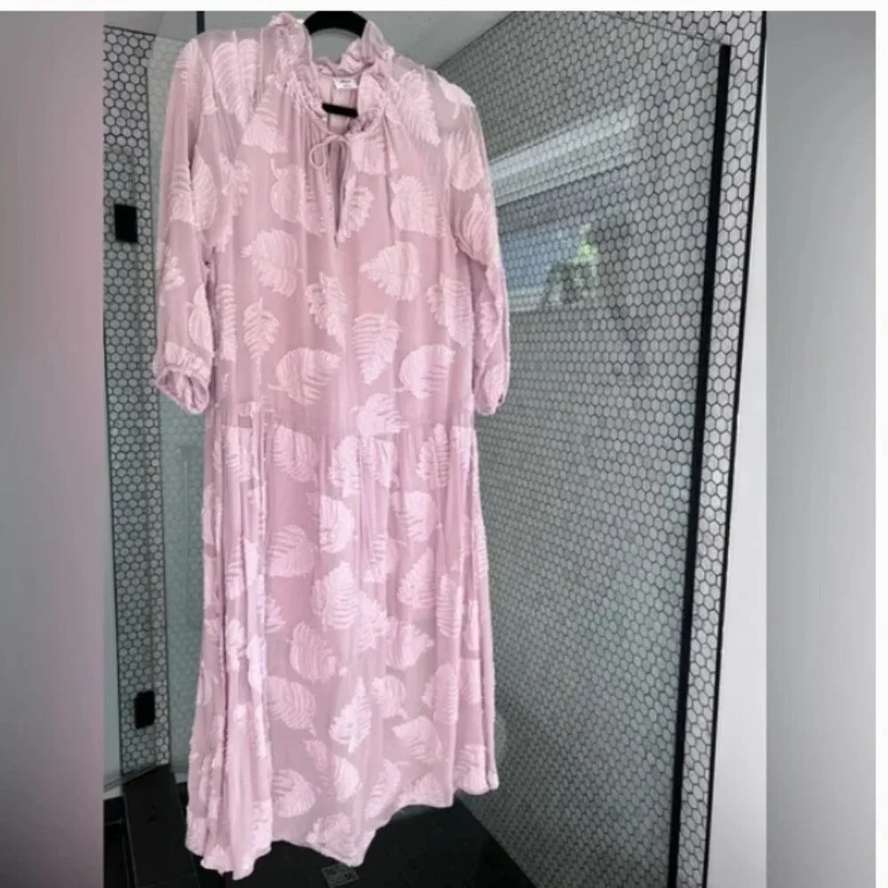 Aritzia Wilfred Pink Floral Overlay Leaves Sheer Maxi Cotton oversized Dress‎ XS